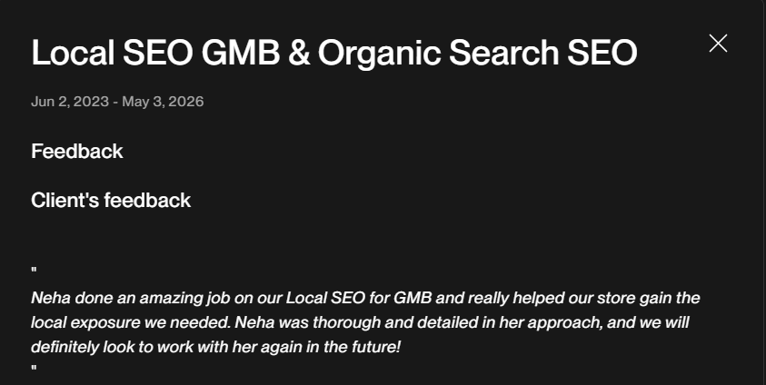 Upwork 5-star verified client review