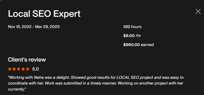 Upwork 5-star verified client review